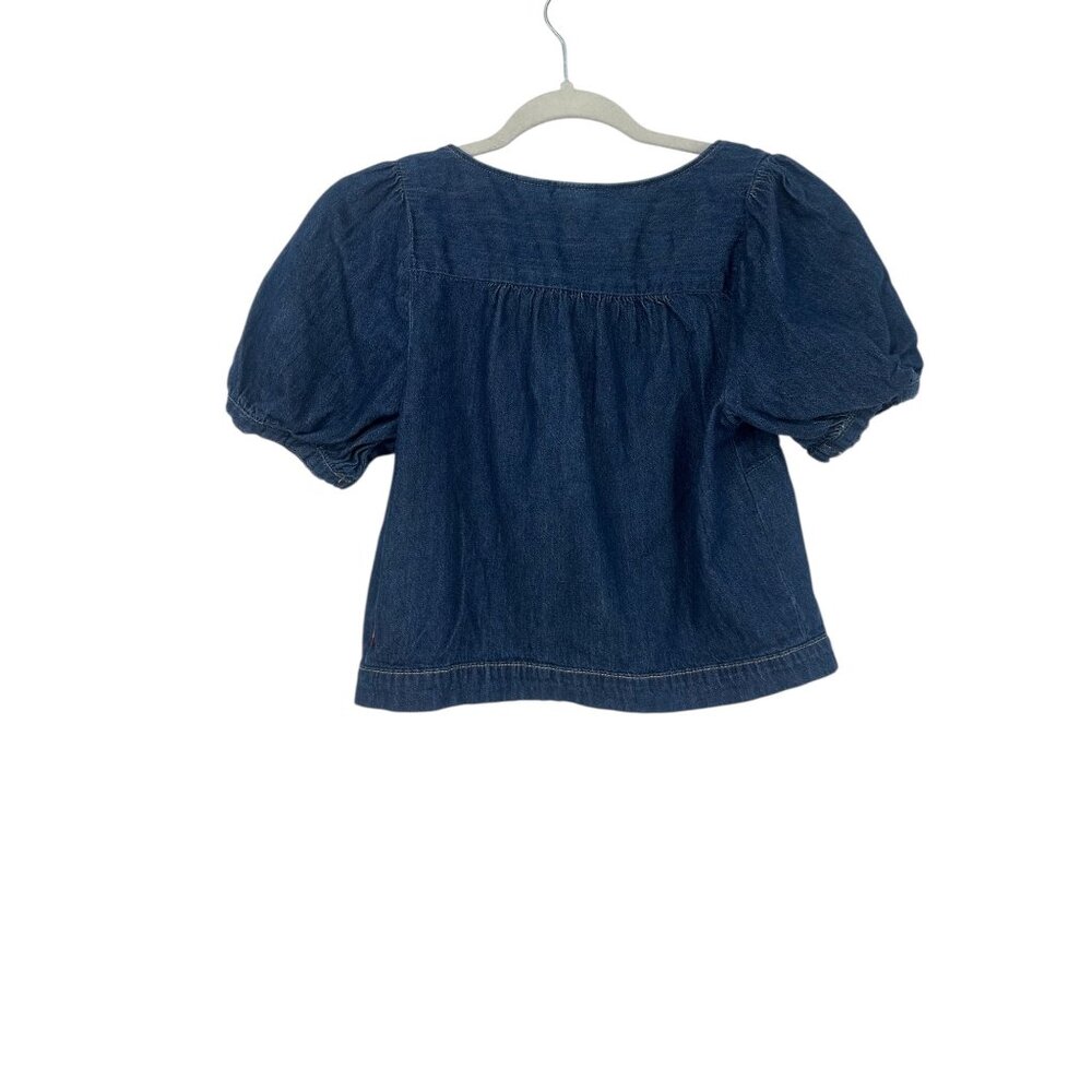 💙 Levi’s Dark Wash Denim Puff Sleeve Crop Blouse Small 💙 - Picture 3 of 8
